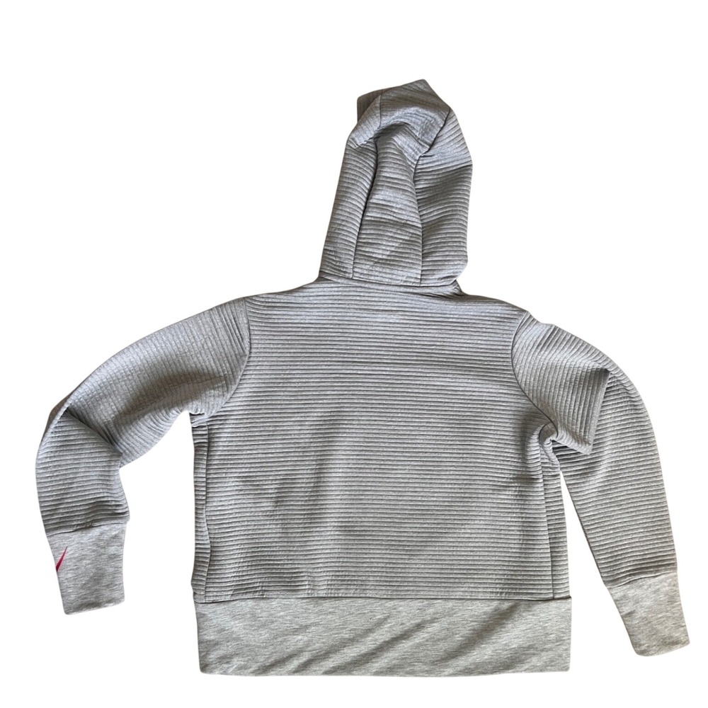 Nike Dri-FIT Women Gray Ribbed Textured Hoodie Sweatshirt Large Pink Swoosh - Picture 2 of 5